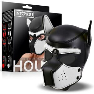 Hound Neoprene Dog Hood with Removable Muzzle White/Black One Size