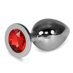 Metal Butt Plug RoseBud Classic with Red Jewel Size L