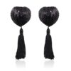 Self-Adhesive Heart Sequin Nipple Cover with Tassel Black