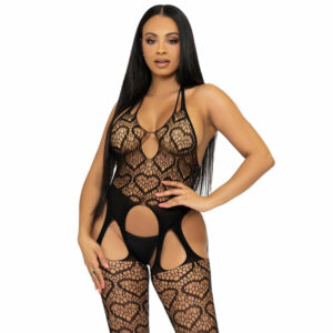 LEG AVENUE - NET BODYSTOCKING WITH STRAPS ONE SIZE - BLACK