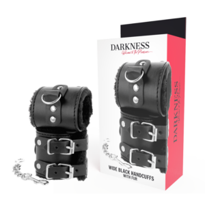 DARKNESS - BLACK ADJUSTABLE LEATHER HANDCUFFS WITH LINING