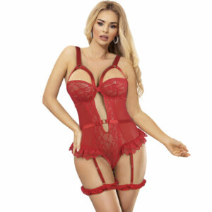 SUBBLIME - TEDDY WITH GARTER WITH LACE DETAIL AND STRIPS RED L/XL