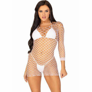 LEG AVENUE - LONG SLEEVE NET DRESS WHITE ONE SIZE