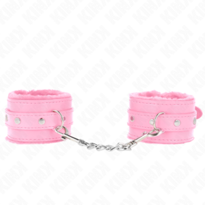 KINK - PREMIUM FUR LINED WRIST RESTRAINTS PINK WITH PINK BELT ADJUSTABLE 17-29 CM X 6 CM