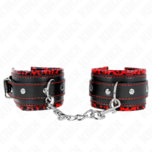 KINK - FUR LINED WRIST RESTRAINTS RED / BLACK ADJUSTABLE 17-29 CM X 6 CM