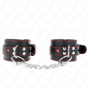 KINK - BLACK WRIST RESTRAINTS WITH RED HEART INLAY ADJUSTABLE 21-28 CM X 5.5 CM