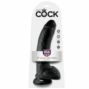 KING COCK - 9 DILDO BLACK WITH BALLS 22.9 CM