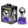 Metal Anal Plug with Purple Rose Base - Size M